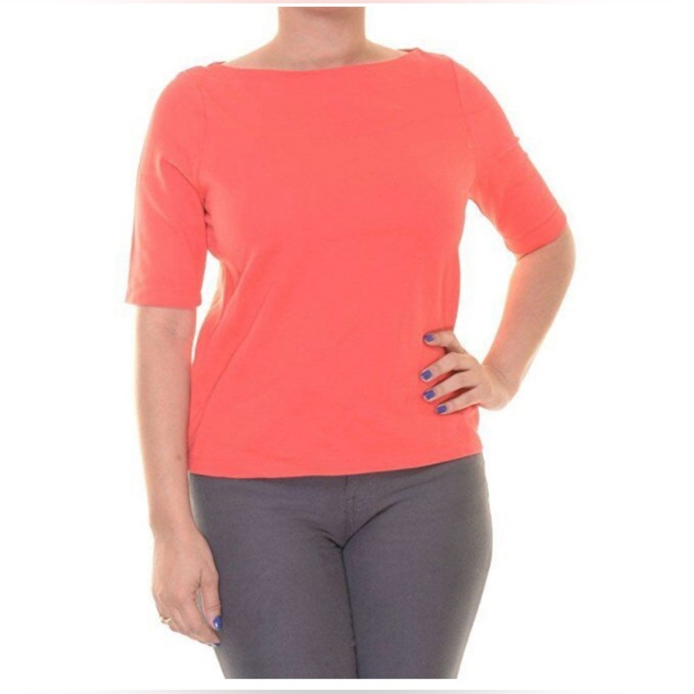 Lauren‎ Ralph Lauren Boat-Neck Stretch T-Shirt, Deco Coral, Size Large-EUC - Picture 2 of 7